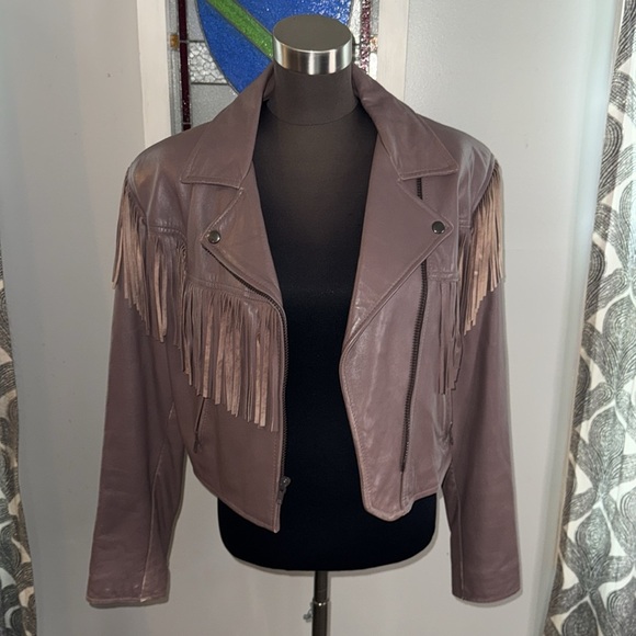 Fidelity Outerwear Buttery Soft Fringed Leather Jacket Western Dusty Purple SZ14 - Picture 8 of 10